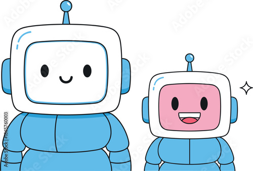 Cute Artificial Intelligence Robot Mascot Flat Vector Character SetCute Artificial Intelligence Robot Mascot Flat Vector Character Set