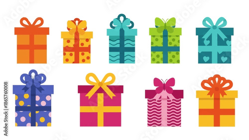 Colorful Gift Boxes with Ribbons and Bows.