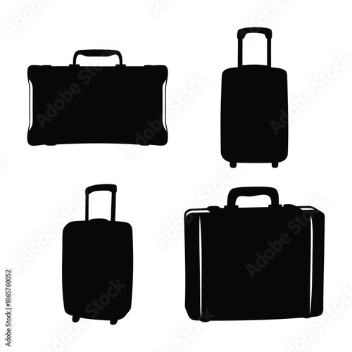 Collection of travel luggage silhouettes including suitcases Vector