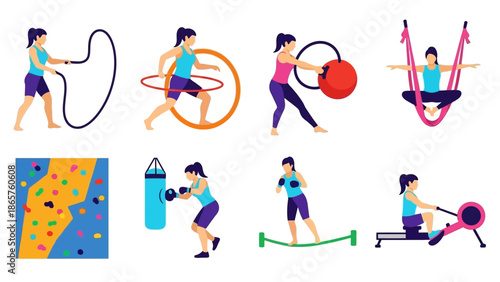 Woman Engaging in Various Fitness Activities and Exercises.