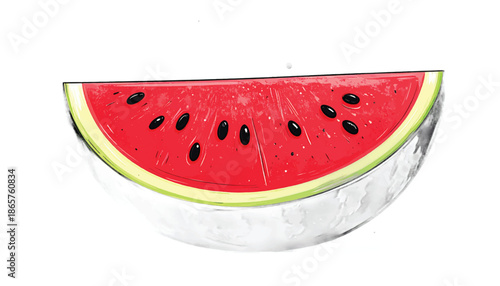 A vibrant slice of watermelon with seeds.