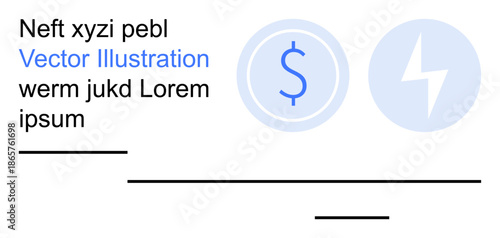 Finance, sustainability, energy, utility services, economic growth, billing systems. Graphic features a dollar sign and lightning bolt icon in a minimal design. Finance and sustainability concept