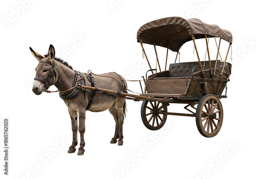 Vintage donkey carriage with luxurious seating and canopy