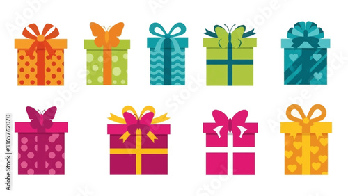 Colorful Gift Boxes with Ribbons and Bows.