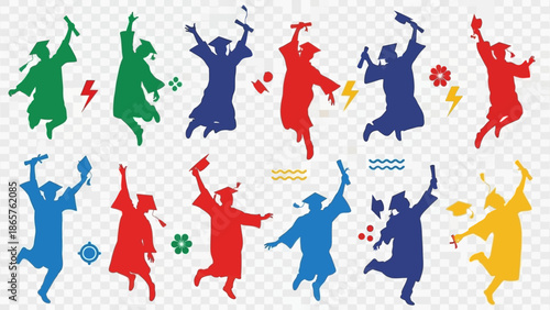 Vibrant Silhouettes of People Celebrating in Various Colors.
