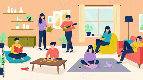 Family members enjoying leisure time together at home.