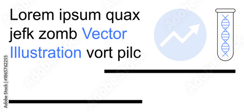 Biotechnology, data analysis, research, scientific progress, innovation, health. DNA helix in a test tube and growth chart on a placeholder template. Biotechnology and data analysis