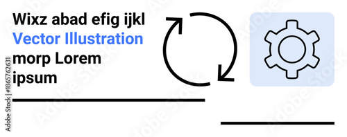 Gear inside a box and two circular arrows indicating process cycle. Ideal for automation, process, efficiency, workflow, technology, operations, and simple landing page