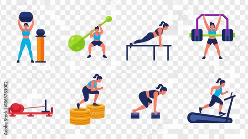 Woman Exercising with Various Fitness Equipment and Routines.