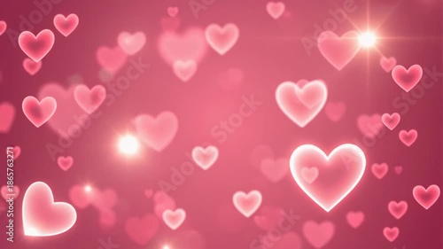 Pink hearts floating on romantic background with sparkles for Valentine's Day or love-themed greeting
