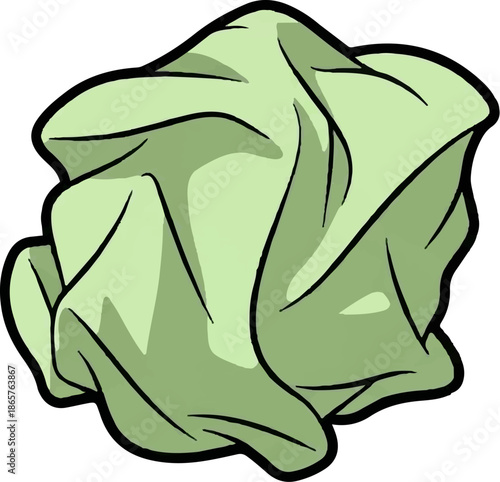 Crumpled light green cloth with bold black outline, cartoon style