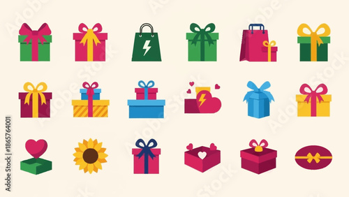 Colorful gift boxes and bags with bows and ribbons for celebrations and special occasions.