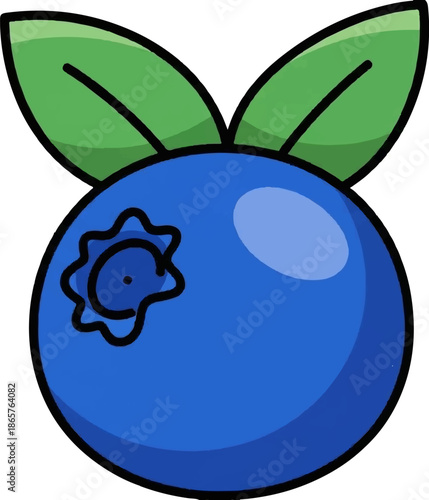 A charming cartoon blueberry with two green leaves