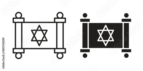 Scroll Torah icons Black vector illustration for social media, app, and web