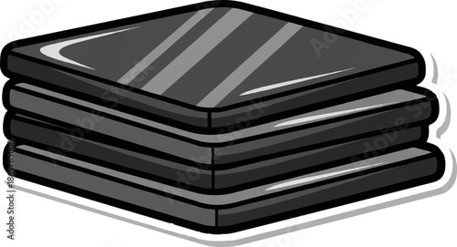 Stacked grey squares with beveled edges and reflective surfaces