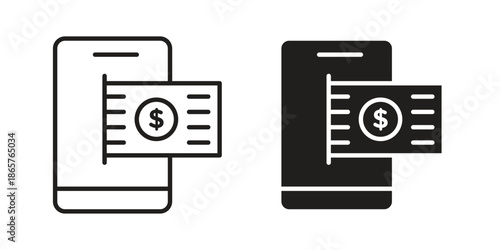 Send money smartphone icons Black vector illustration for social media, app, and web