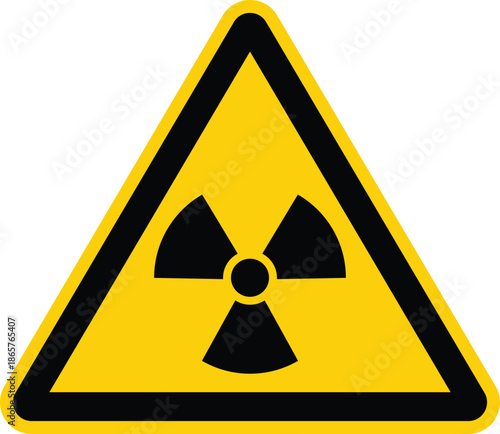 Yellow triangle warning sign with black radiation symbol danger hazard