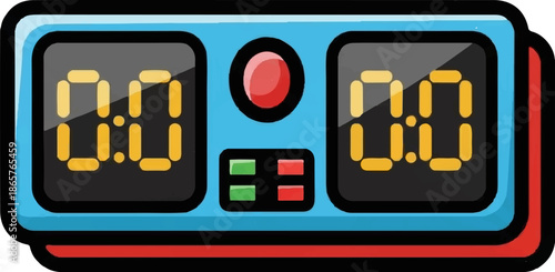 A bright, stylized cartoon image of a digital timer displaying 000