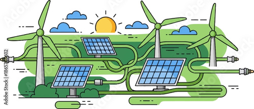 Eco-friendly energy generation with wind turbines and solar panels