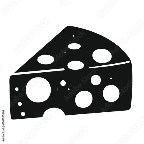 Black cheese slice with holes on white background