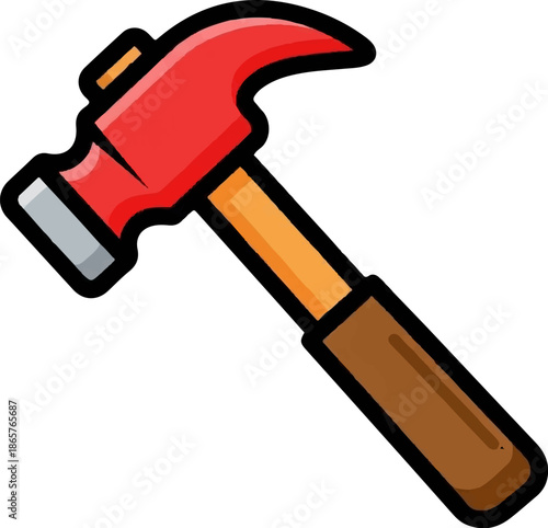 Red claw hammer with a wooden handle and brown grip