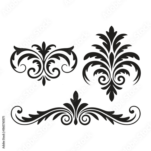 Vintage Floral Ornament Swirl Vector Set, ai generated