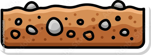 Cartoon cross-section of soil layers with rocks and pebbles