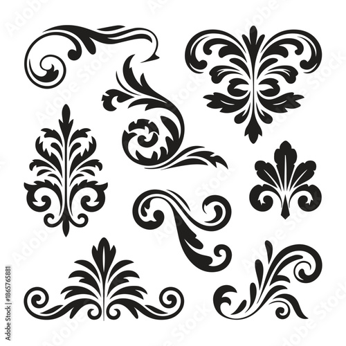 Vintage Floral Ornament Swirl Vector Set, ai generated