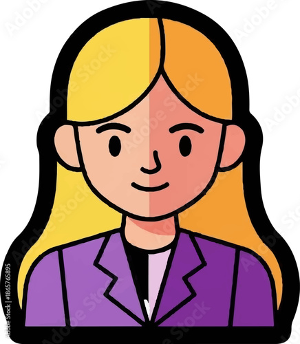 Stylized portrait of a blonde woman in a purple blazer