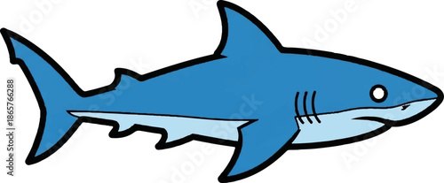 A simple blue shark with white belly and black outline