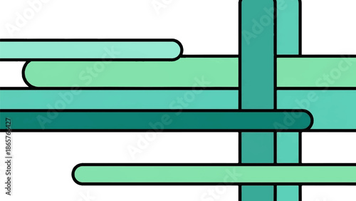 Intersecting bands of aqua and green with rounded ends