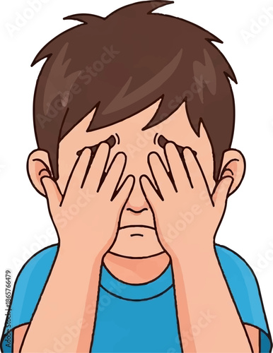 Child covering eyes, playing peek-a-boo, feeling shy or hiding