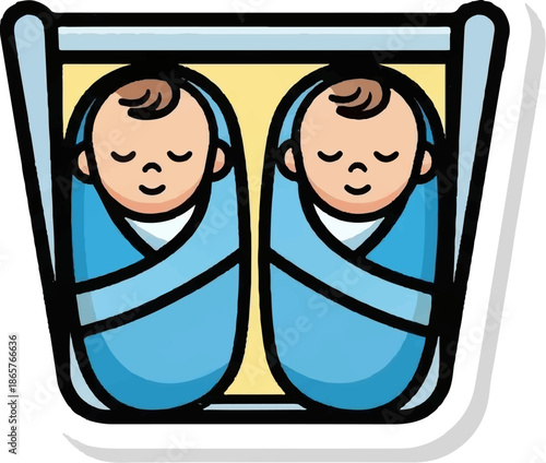 Two babies peacefully sleeping in a cradle