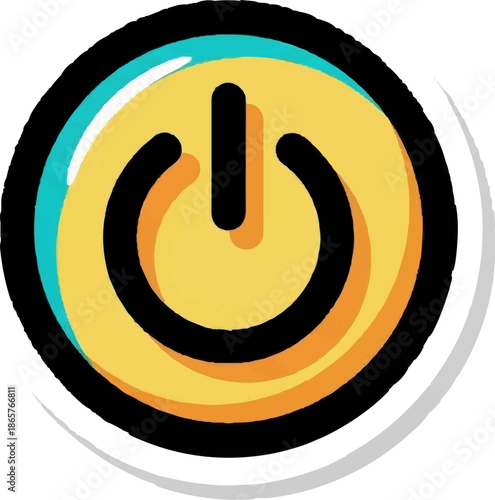 Colorful power button icon with yellow and teal accents