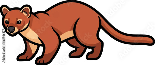 Cartoon weasel with brown fur and lighter markings on its chest and face