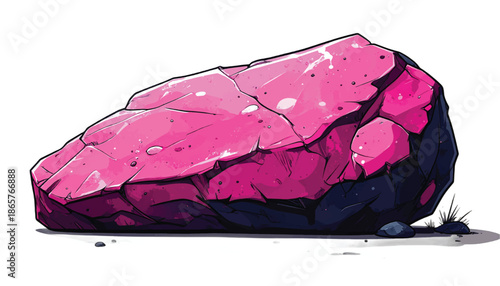 A vibrant pink rock formation with dark accents and sharp edges.