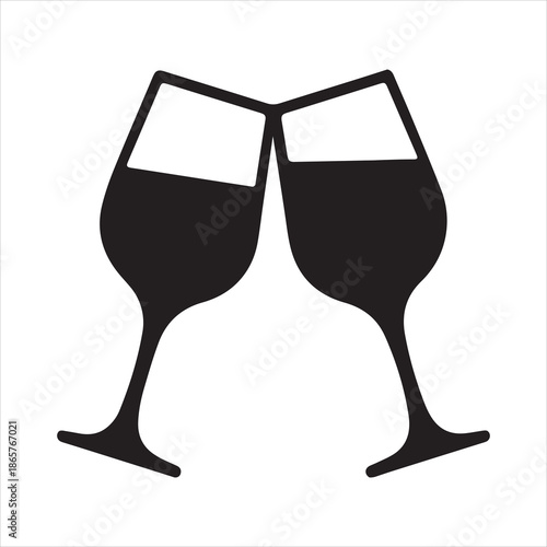 Two Black Wine Glasses Clinking Together Silhouette toast celebration
