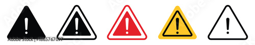 Warning Exclamation Mark Icon Set for Safety and UI Alerts | Triangle Hazard Caution Symbols in Multiple Graphic Styles | Universal Attention and Error Notification Icons for Web and Print