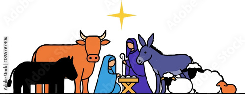 Nativity scene with animals and star