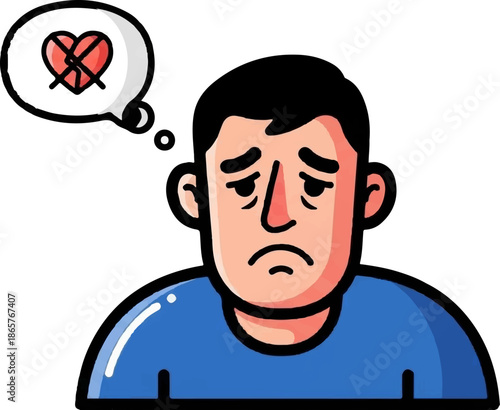 A man with a sad expression thinks of a broken heart