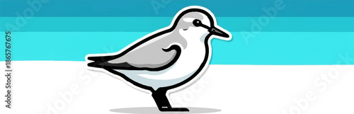 Stylized sandpiper bird with simple aquatic background stripes