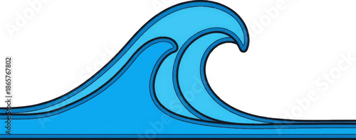 Stylized blue waves with black outlines on a white background