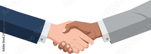 Two diverse hands in formal attire shake firmly, symbolizing agreement and collaboration