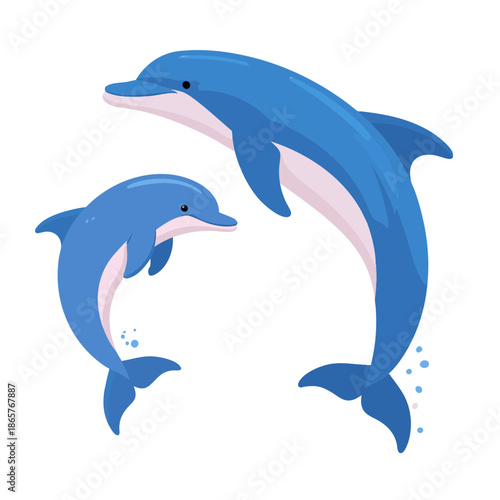 Two Blue Dolphins Swimming Together Ocean Sea Life Pixel Art Style