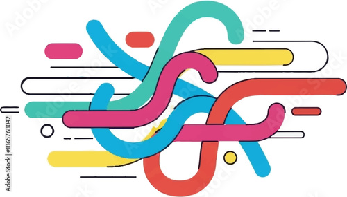 Abstract flowing lines with rounded shapes and bold colors creating dynamic movement