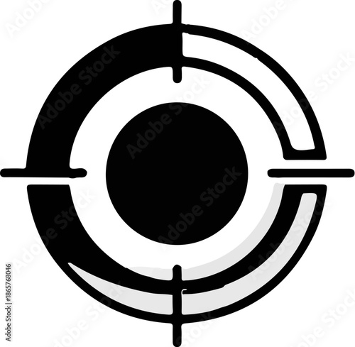 Stylized target with black center, gray outer ring, white crosshairs