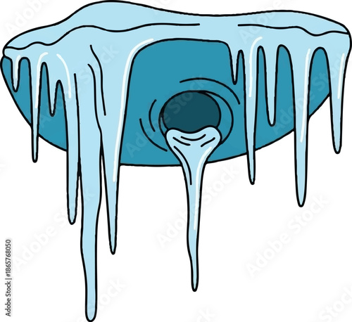 Blue object with icicles dripping water