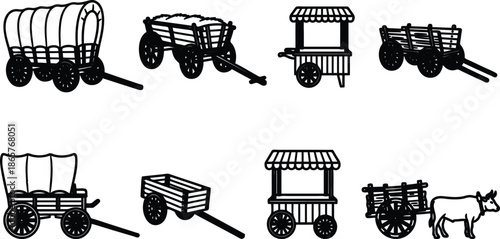 vintage carts and wagons with wheels for transporting goods and people outdoors