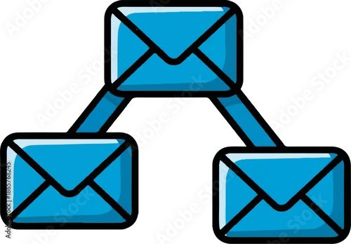 Three blue envelopes arranged in a hierarchical or branching structure