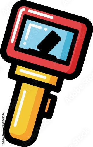 Stylized icon of a bottle opener, red and yellow with blue accents
